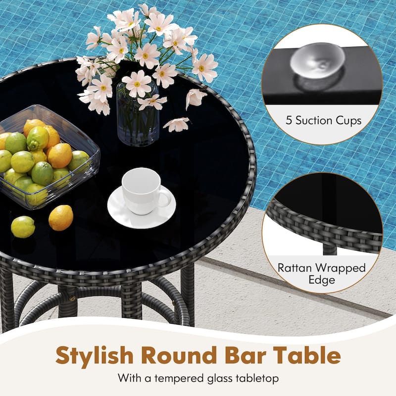 Gymax 3-Piece Patio Bar Set Outdoor Wicker Bar Height Round Table &