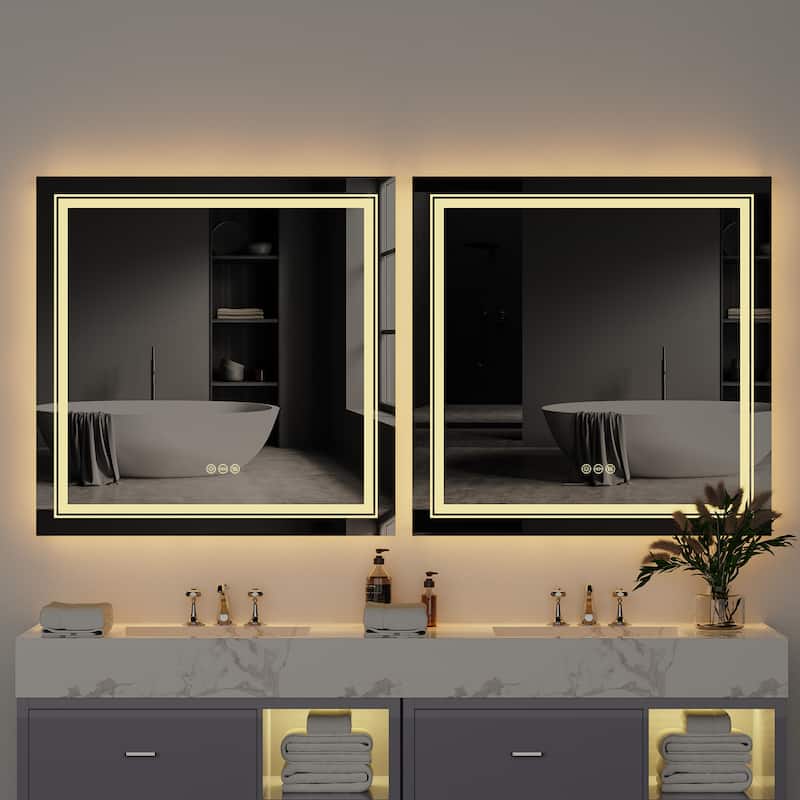 LED Bathroom Mirror with Dual Lights Backlit Mirror Square Anti-Fog - 36"x36"