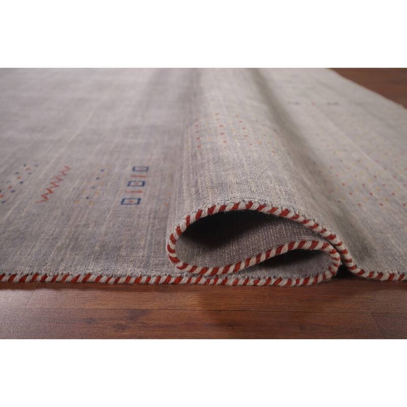 Gray Gabbeh Rug Hand-Knotted Wool Carpet - 8'1"x 9'9"