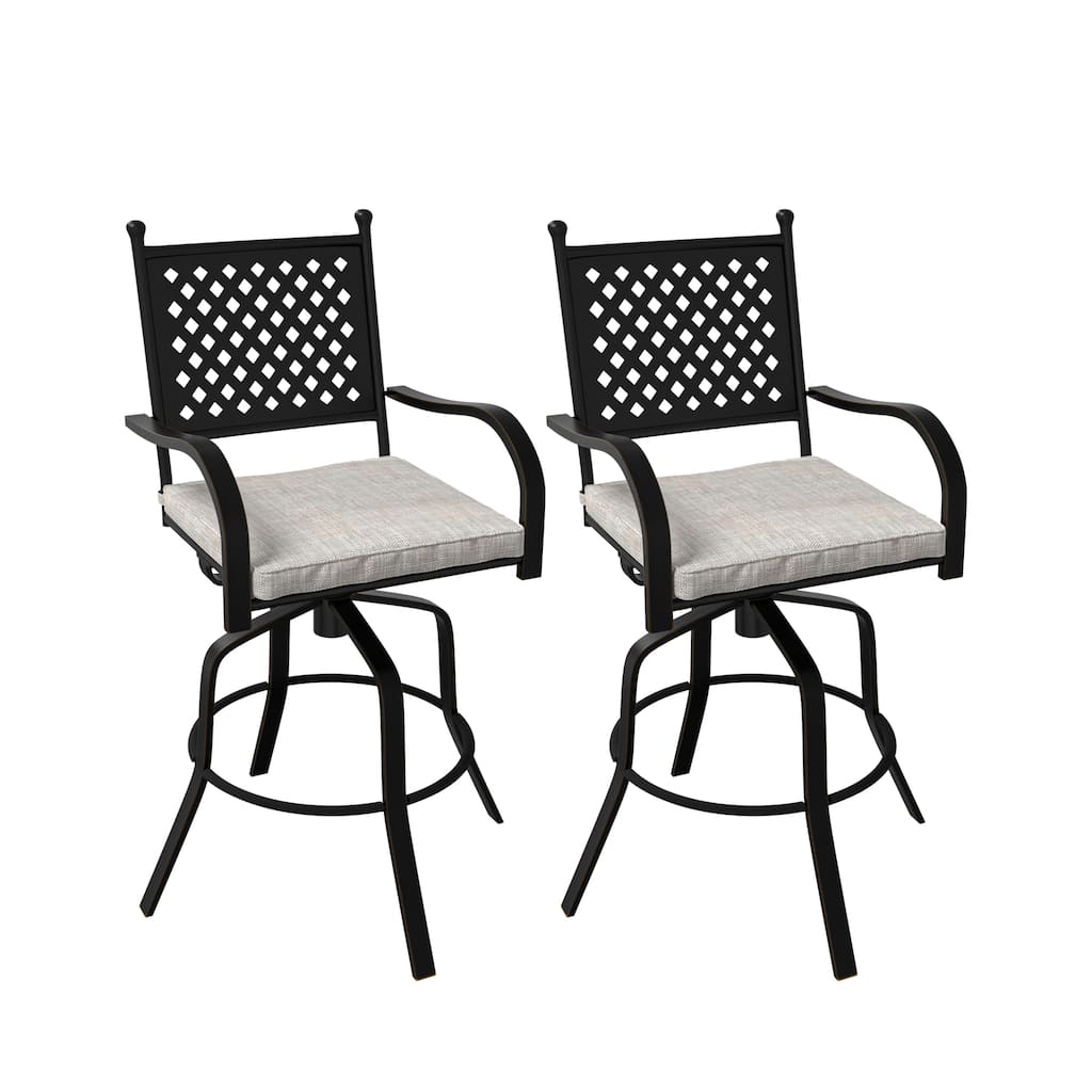 Outdoor Patio Beige Aluminum Swivel Bar Stools (Set of 2)