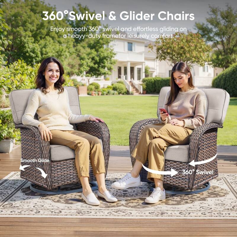 Pocassy Ooutdoor Fire Pit Table with Sofa Chair Ottoman Set
