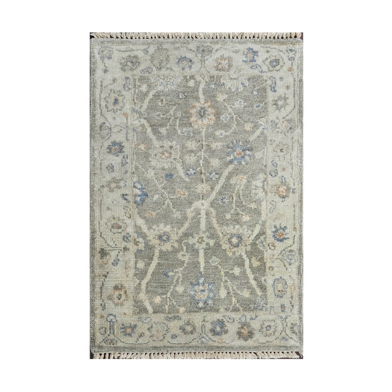 LoomBloom Multi Size Gray Hand Knotted Wool Oushak Rug