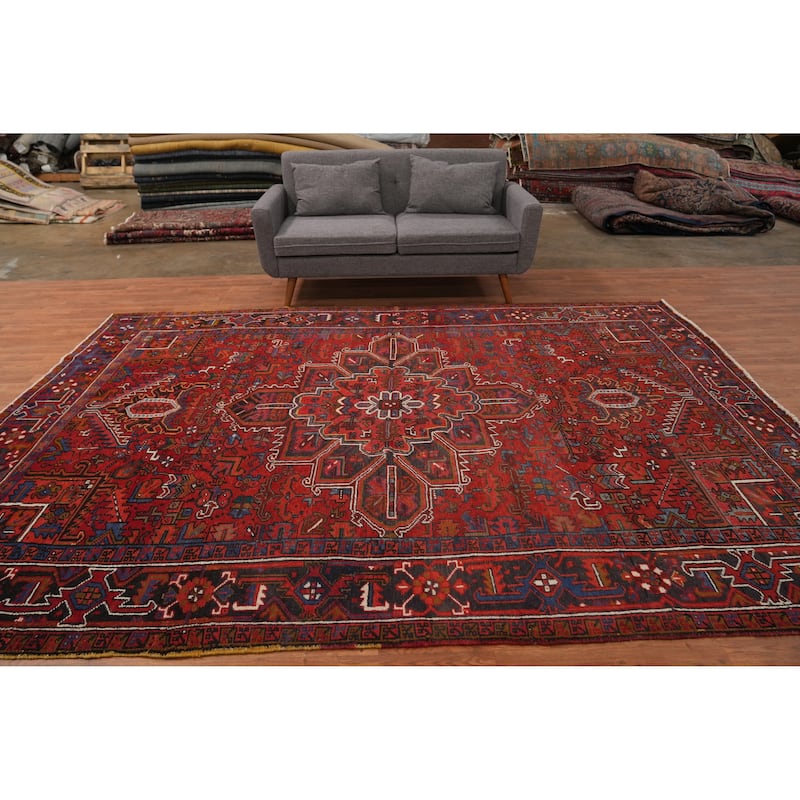 Hand Knotted Oriental 100% Wool Carpet Traditional Medallion Red Heriz Area Rug - 11' 4'' X 8' 1''