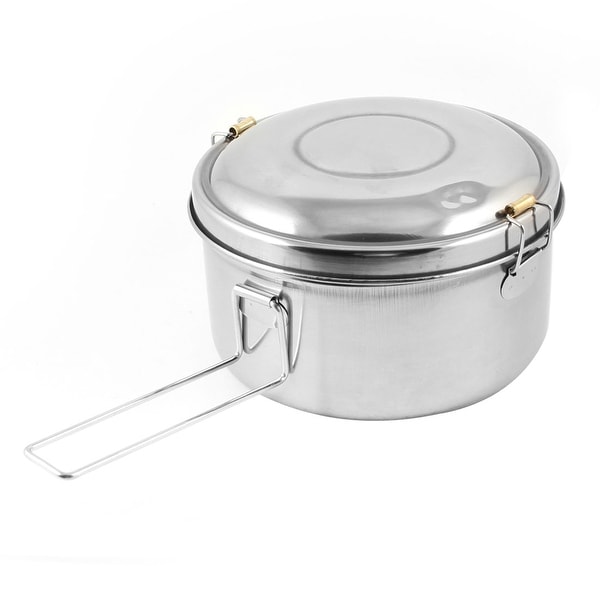 Unique Bargains Deliberate Clasp Closures Stainless Steel Double Layers Lunch Box 5.3" Dia