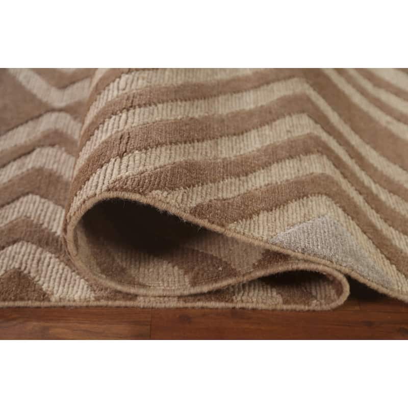 Geometric Modern Area Rug Hand-Knotted Oriental Wool Carpet - 8'11" x 11'8"
