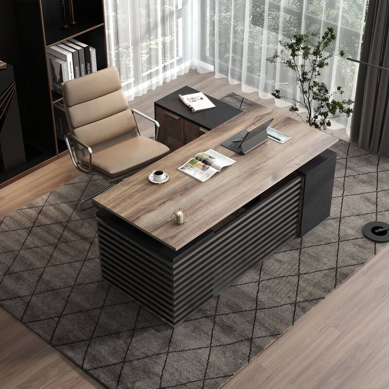 L-Shaped Executive Desk Adjustable Height with Universal Charging Ports Drawers and Cable Management - 62.99"D x 70.87"W - Left Return