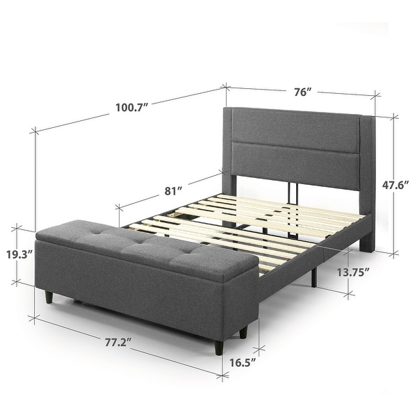 Copper Grove Krolevets Upholstered Grey Platform Bed with Cushioned Headboard and Storage Ottoman