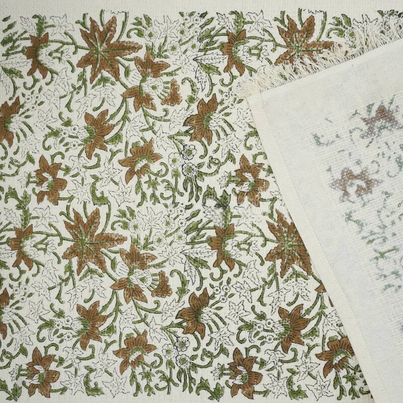 Fabdivine Honeycomb or Waffle Weave Hand Block Floral Print Hand Towel, Kitchen Gift Use - Saptrishi- Dark Brown, Green - Set of 6