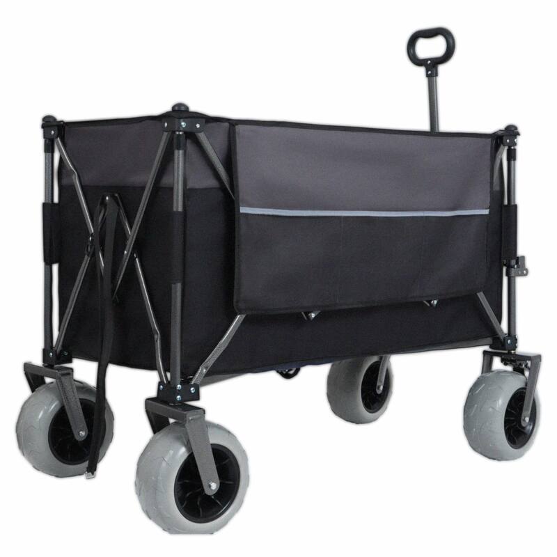 9" x 4" All-Terrain Balloon Wheels, 300L XL Heavy-Duty Folding Wagon Cart - 480lbs Capacity - Black