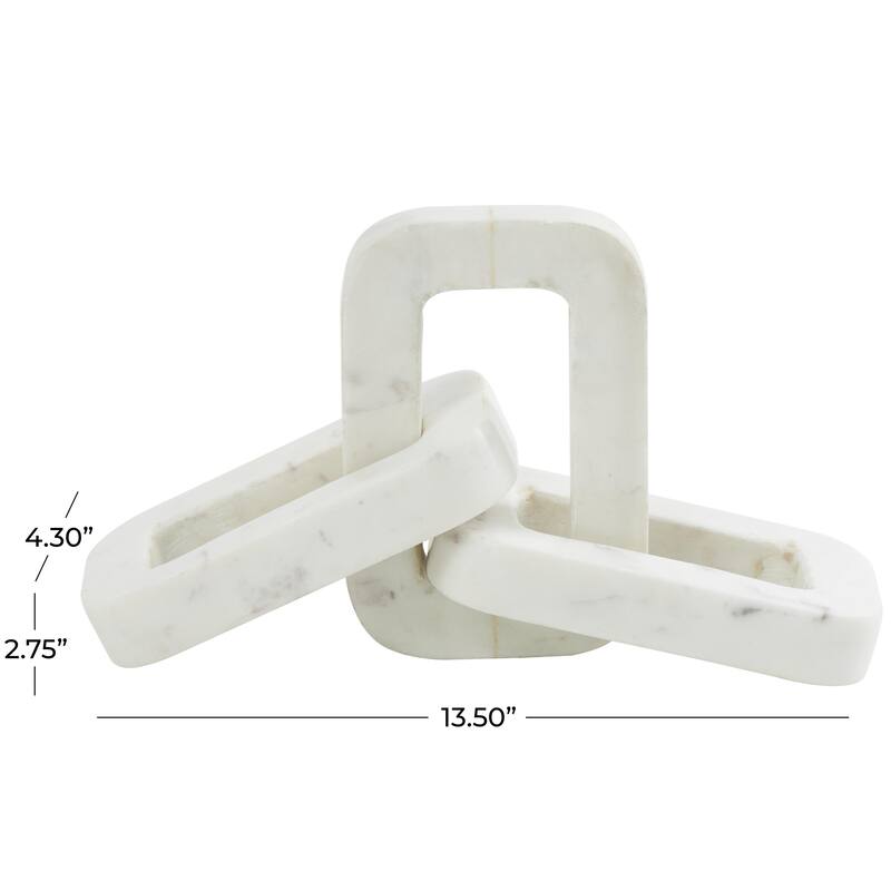 Marble Chain Rectangular 3 Link Decorative Sculpture - White - Roche River Decor