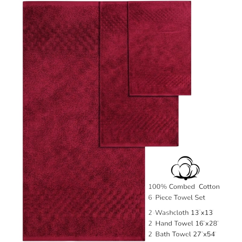 Feather and Stitch NY 650 GSM Premium Cotton 6 Piece Towel Set Super Absorbent Quick Dry Spa Quality