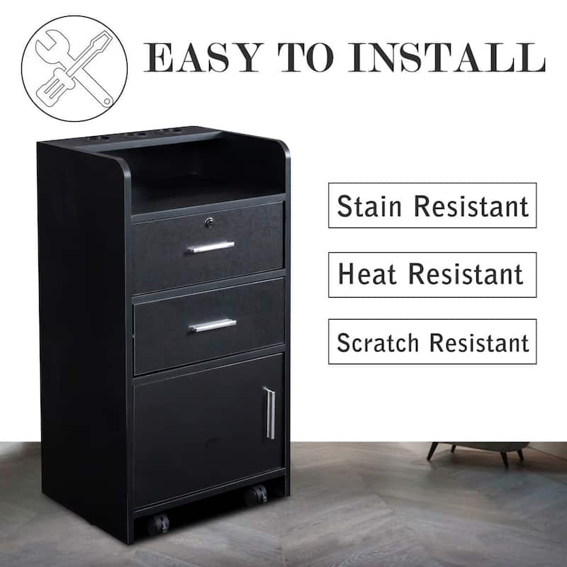 Beauty Salon Station with Wheels, Drawers, 3 Hair Dryer Holders - W16.93*D13.78*H31.10