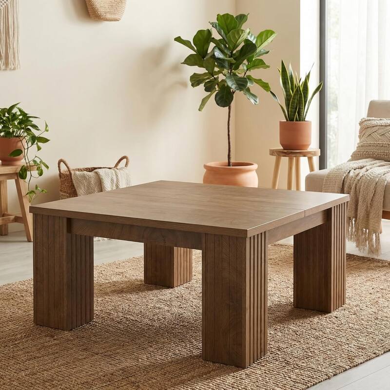 39-Inch Square Coffee Table, Farmhouse Wooden Coffee Table, Large Center Table for Living Room