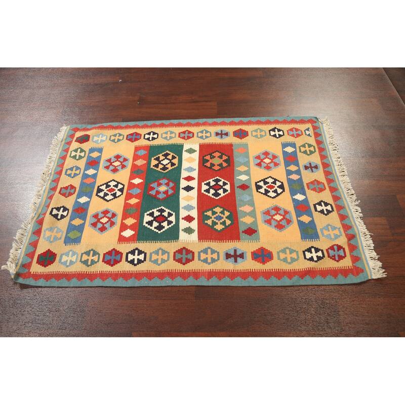South-western Tribal Kilim Shiraz Persian Wool Area Rug Flat-woven - 3'5" x 5'0"