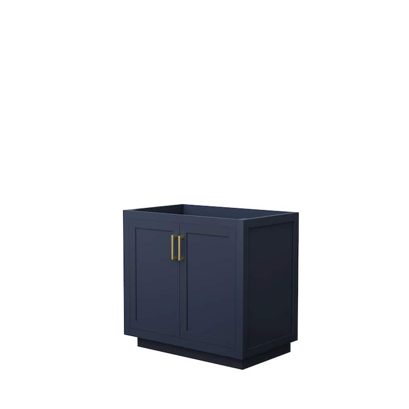 Miranda Single Bathroom Vanity Cabinet, No Mirror - 36-Inch Single - Dark Blue, Brushed Gold Trim, No Top