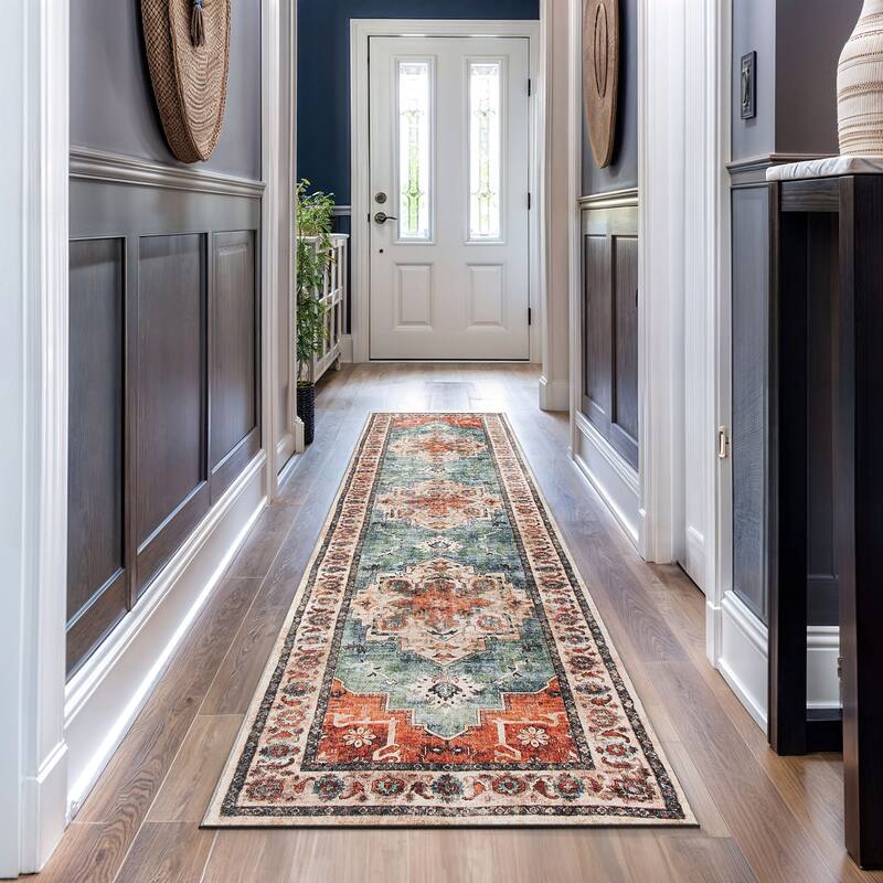 World Rug Gallery Transitional Medallion Washable Non Slip Area Rug - 2'x10' Runner