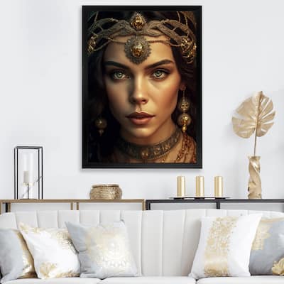 Designart "Young Bohemian Woman With Golden I" Boho Woman Framed Canvas Print
