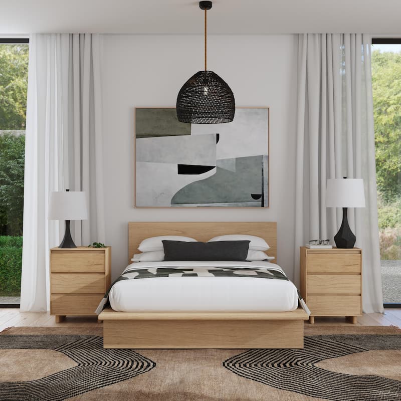 Halmstad Wood Platform Bed - Blonde Oak - Queen