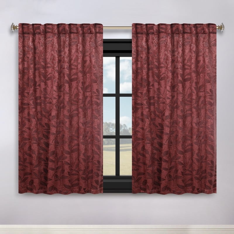 Superior Leaves Machine Washable Room Darkening Curtains with Back Tabs, Set of 2