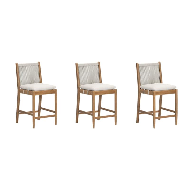 Kayden Outdoor Dining Chair or Bar Stool, Porch Chair with Solid Wood Acacia Wood Frame, Foam Cushion and Woven Rope Backrest