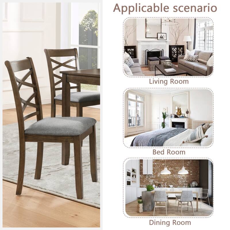 Wooden Dining Chairs Set of 4 with Linen Padded Seat