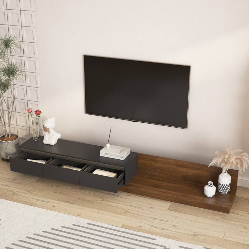 Modern TV Stand with LED Lights & Storage, Wooden Entertainment Center for Living Room
