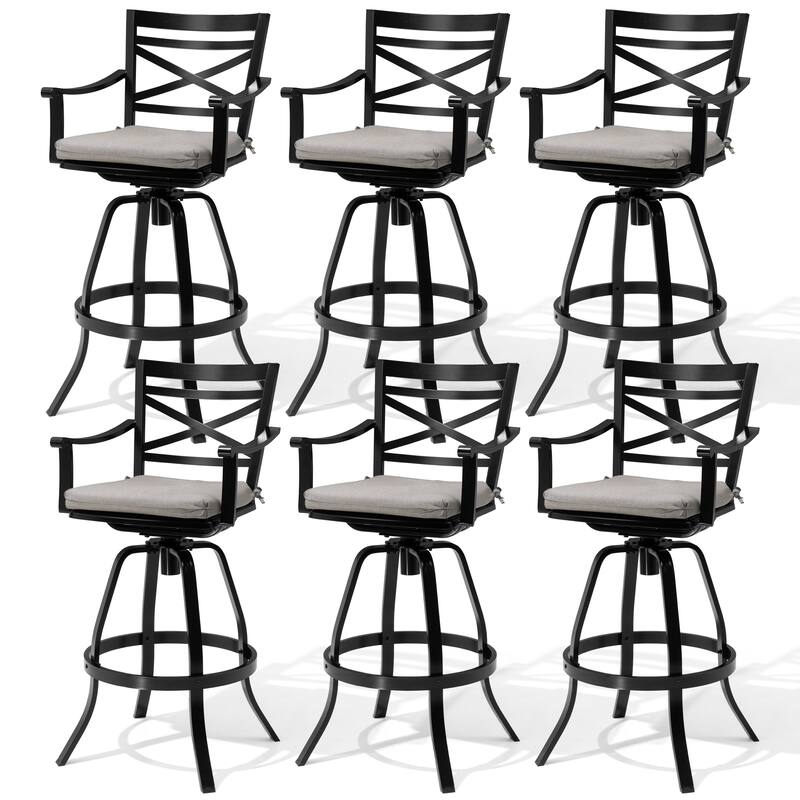 Pellebant Patio Outdoor Indoor Aluminum Swivel Bar Stools Dining Chairs with Sunbrella Cushion - CASTSHALE - 6-Piece