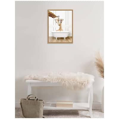 Kate and Laurel Sylvie Mother and Baby Giraffe in Traditional Vintage Bathtub Framed Canvas by Amy Peterson