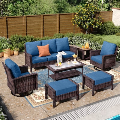 MAISON ARTS 7-Piece Extra-Large Patio Wicker Sofa Conversation Set with Table, Oversize Seat with 5.5'' Thick Padded Cushion