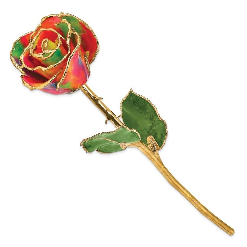 Curata Lacquer Dipped Gold Trimmed Aurora Neon Rainbow Real Rose