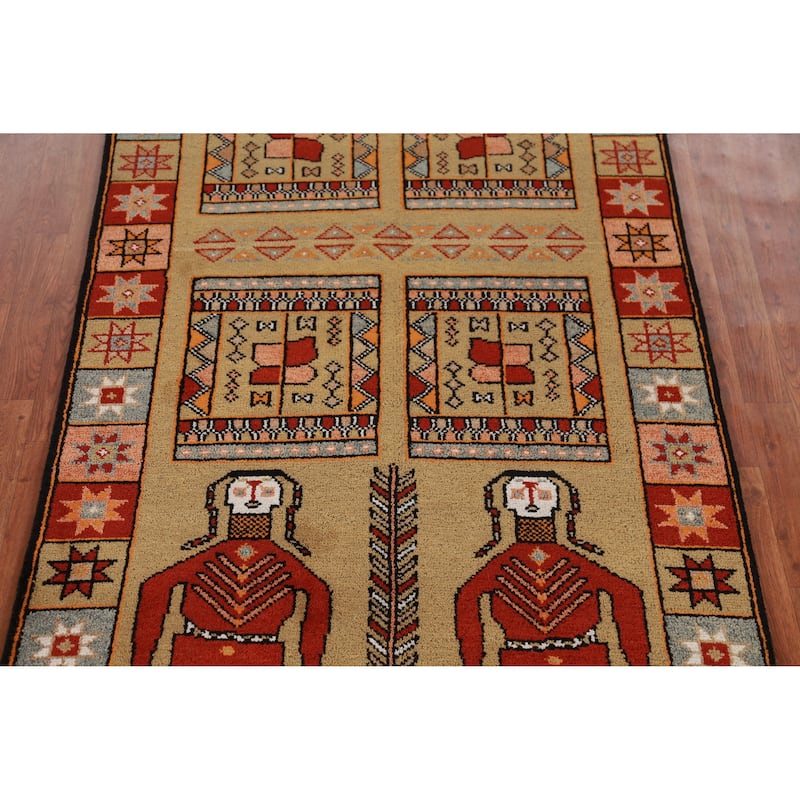 Hand Knotted Oriental 100% Wool Carpet Traditional Tribal Yellow & Gold Heriz (serapi) Runner Rug - 10' 0'' X 4' 1''