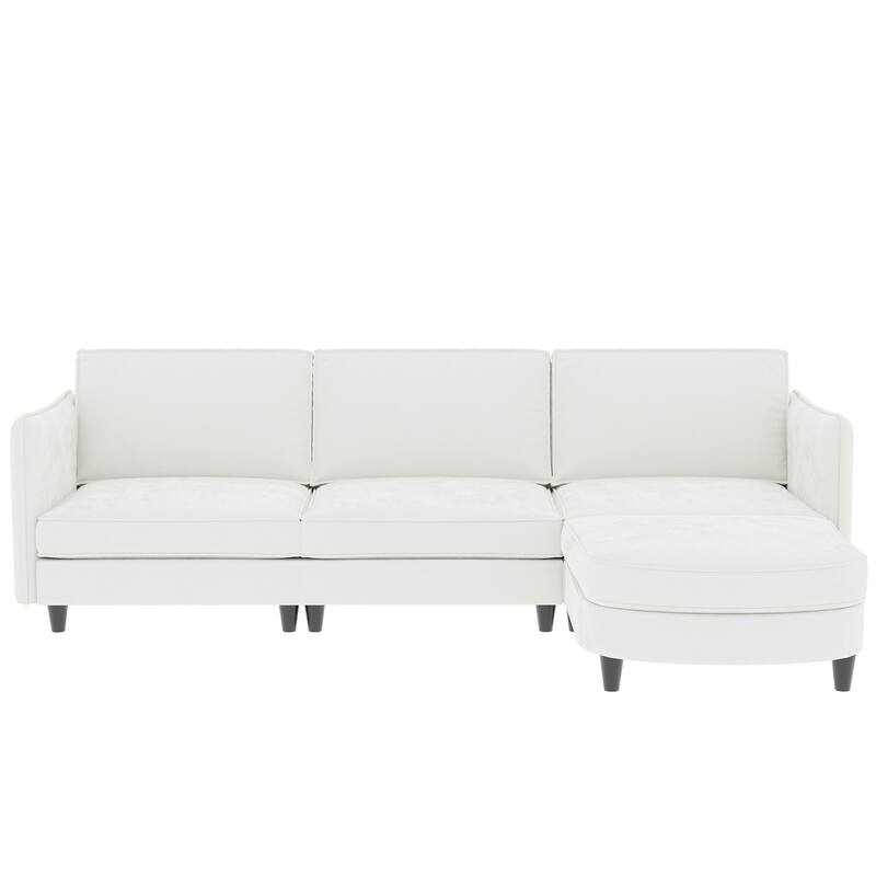 107.87" Fabric L-Shaped 3-Seater Sofa with Movable Ottoman, Arm Storage Pockets, and 800lb Capacity
