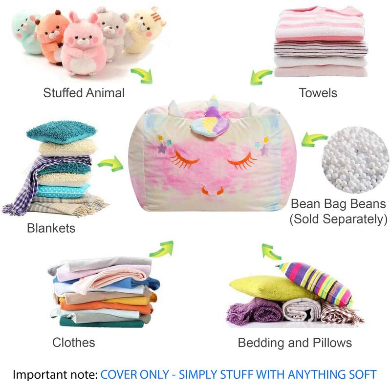 Stuffed Animal Storage Bean Bag Chair Cover only for Kids, Toy Holder
