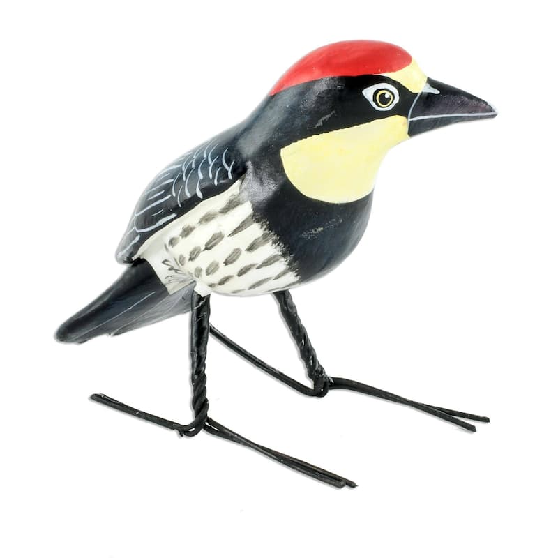 Novica Handmade Acorn Woodpecker Ceramic Figurine - 5" L x 1.8" W x 3" D