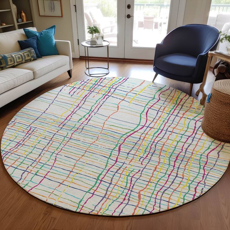 Machine Washable Indoor/ Outdoor Modern Century Chantille Rug - White - 8' x 8'