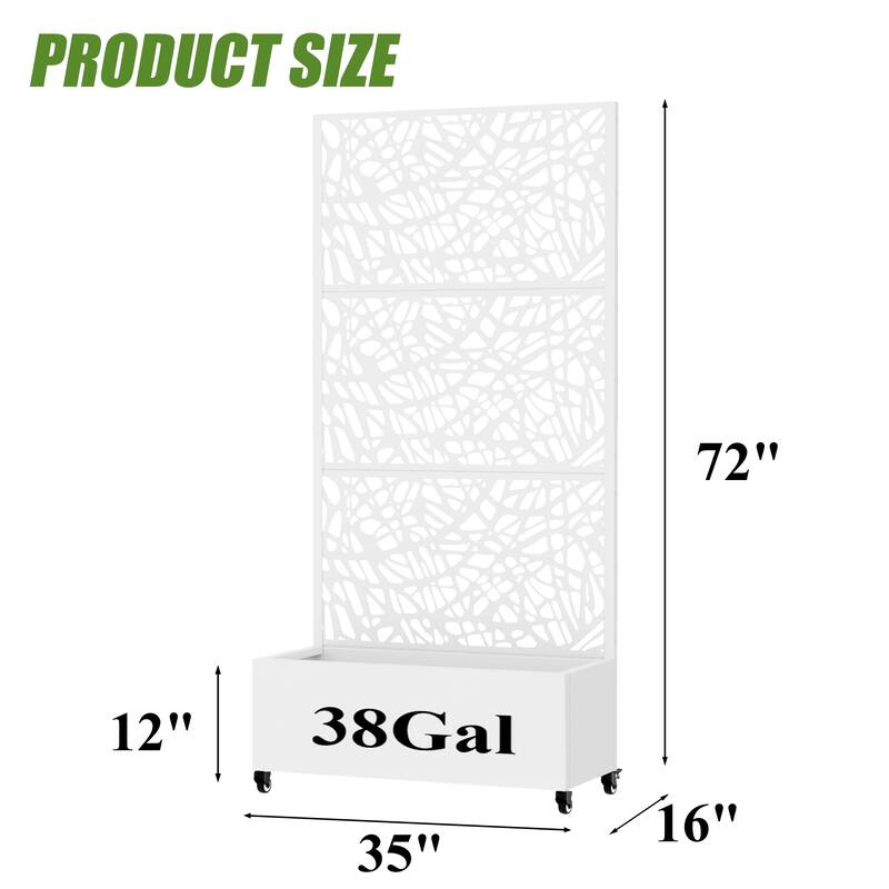 Metal Galvanized Planter Box with Trellis Privacy Screen Lockable Wheels