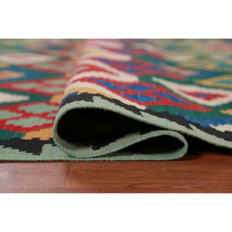 Hand Woven Oriental 100% Wool Carpet Southwestern All-Over Multi-Colored Kilim Area Rug - 7' 11'' X 5' 6''