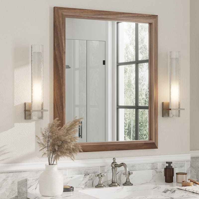 Beveled Metal Rectangle Framed Bathroom Vanity Tempered Glass Mirrors - 36" x 30" - Dark Brown