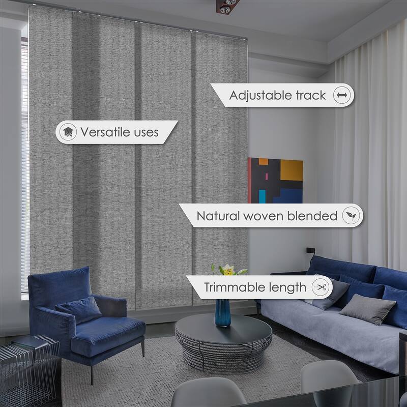 GoDear Design Natural Woven Adjustable Sliding Panel Track Blinds, Vertical Blinds, City Series, 45.8"- 86" W x 96" L
