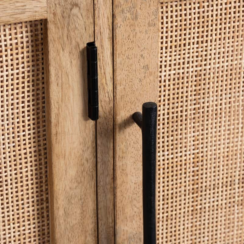 76 in. Brown Solid Wood 4 Door Media Credenza_Sideboard