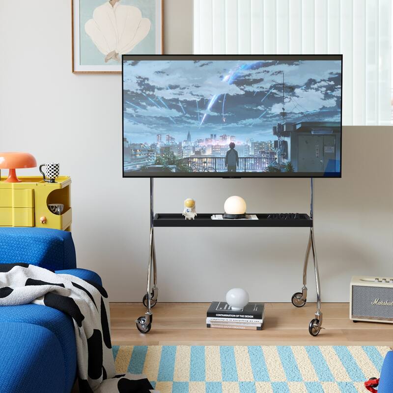 Walk around the TV stand with an antique,black movable stand for a floor-standing display TV cabinet and projection TV stand