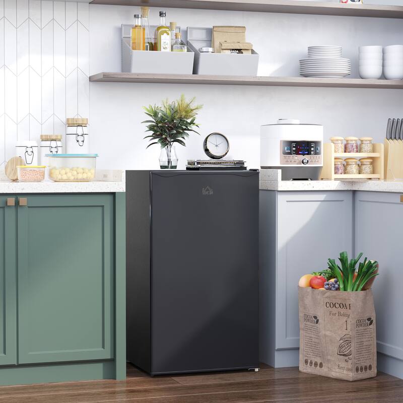 HOMCOM 3.2 Cu.Ft Mini Fridge with Freezer, Single Door Compact Refrigerator with Adjustable Thermostat for Bedroom - Black