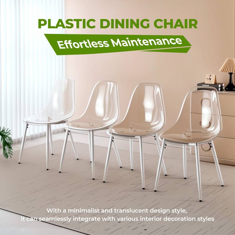 19.68" Modern Acrylic Dining Chair with Metal Legs, Set of 4 - Dining Height - Set of 4 - Antique White