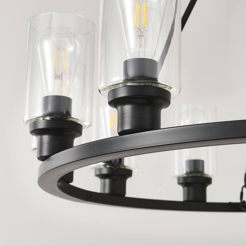 Black Wagon Wheel Chandelier 31.5 Inch ModernGlass Pendant Light 12-Light Ceiling Hanging Fixtures,NO INCLUDED BULBS