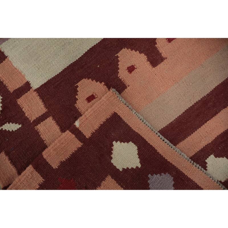 Hand Woven Oriental 100% Wool Carpet Southwestern Tribal Multi-Colored Kilim Runner Rug - 12' 10'' X 3' 2''