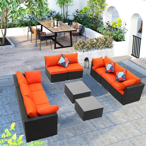 Ainfox 10PCS Patio Sofa Sectional Set Wicker Patio Furniture Outdoor Sofa