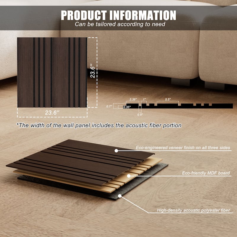 23.6" x 23.6" Wood Slat Acoustic Wall Panels for Ceiling and Wall Decor, 8-Pack (31 sq ft)
