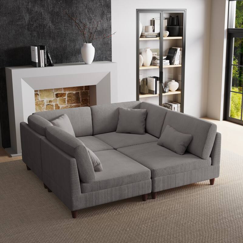 4-Piece Modern Corduroy Modular Sectional Sofa with pillows For Living Room