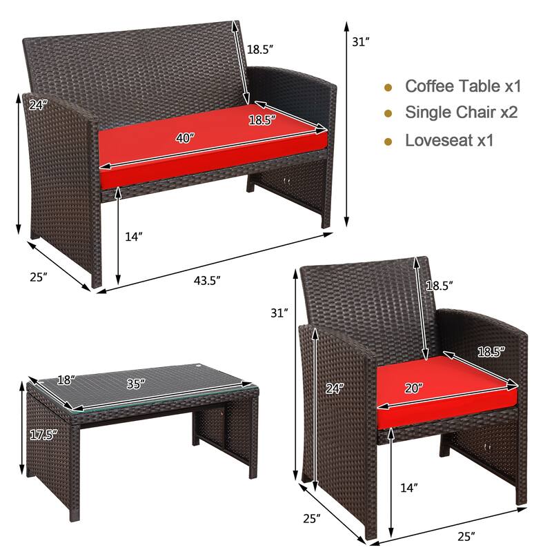 Costway 8PCS Patio Rattan Furniture Set Cushioned Chair Sofa Coffee