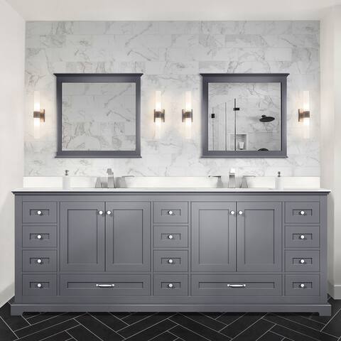 Dukes 84 in. W x 22 in. D Dark Grey Double Bath Vanity, White Quartz Top, and 34 in. Mirrors